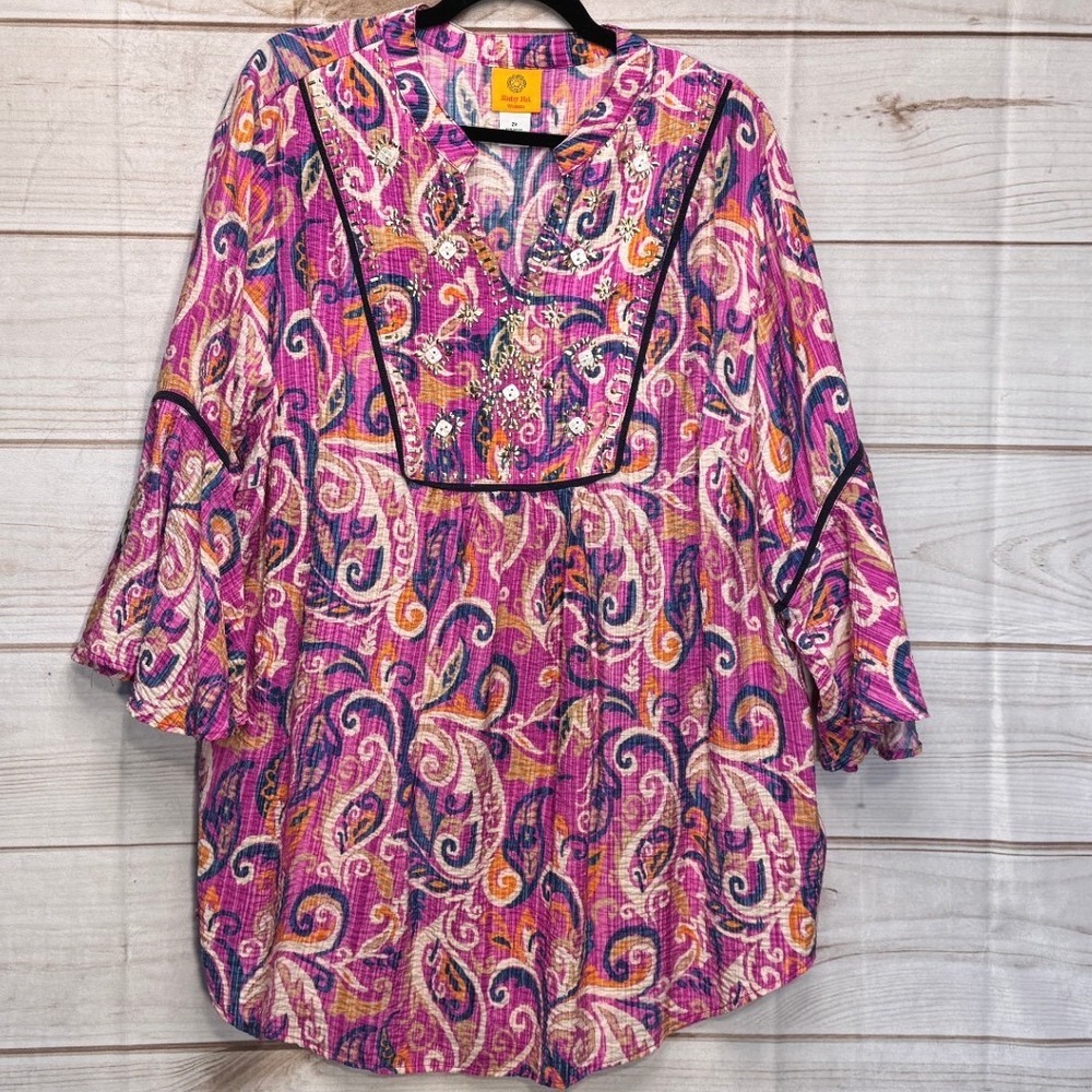 Ruby Rd. Pink Purple Paisley Tunic
